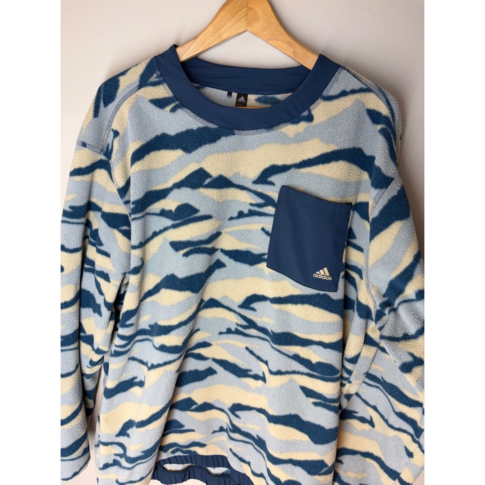 Adidas Mens Fleece Sweatshirt Blue Yellow Tiger Camo Print Crewneck Large L